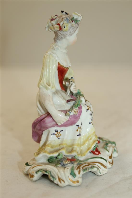 A Derby Pale Family figure of a seated lady, c.1756-9, height 11cm, tiny losses